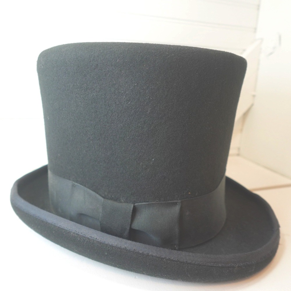Vintage Black Top Hat Men's Size 7 1/4 Bollman Co. 100% Wool Mad Hatter Magic